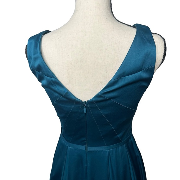 HALSTON Heritage Teal Twirl Satin Gown Dress - Picture 5 of 10